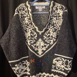 Knit Sweater with Black and White Pattern